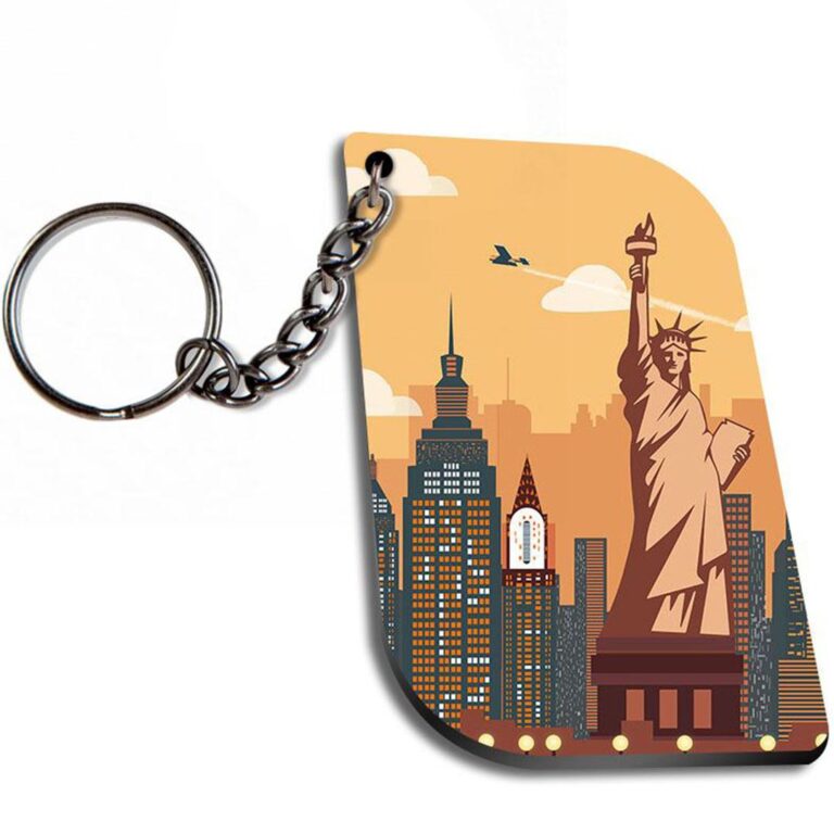 New York Statue Of Liberty Architectural Scenery Curverectangle Keychain Zapvi