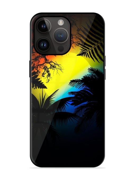 Colorful Sunset With Palm Trees Glossy Metal Phone Cover for Apple Iphone 14 Pro Max Zapvi
