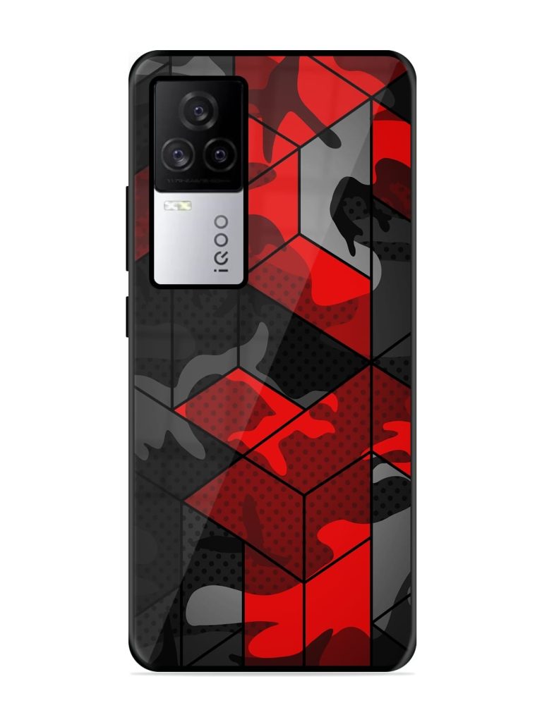 Royal Red Camouflage Pattern Premium Glass Case for iQOO 7 Legend (5G) Zapvi