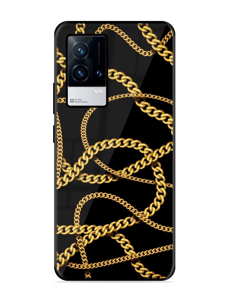 Decorative Golde Chain Premium Glass Case for iQOO 8 Zapvi
