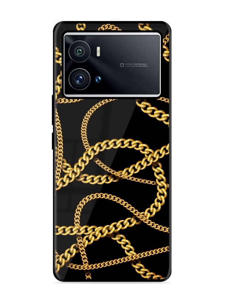 Decorative Golde Chain Premium Glass Case for iQOO 9 Pro Zapvi