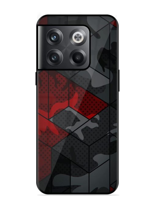 Red And Grey Pattern Premium Glass Case for OnePlus 10T (5G) Zapvi