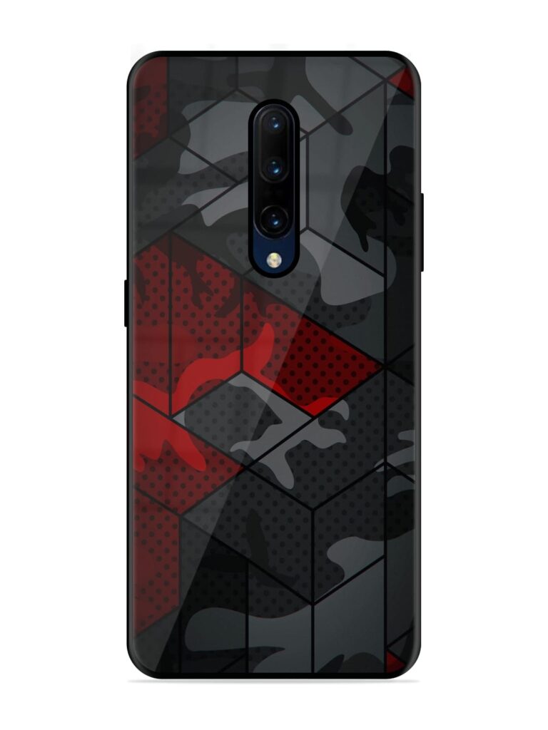 Red And Grey Pattern Premium Glass Case for OnePlus 7 Pro Zapvi