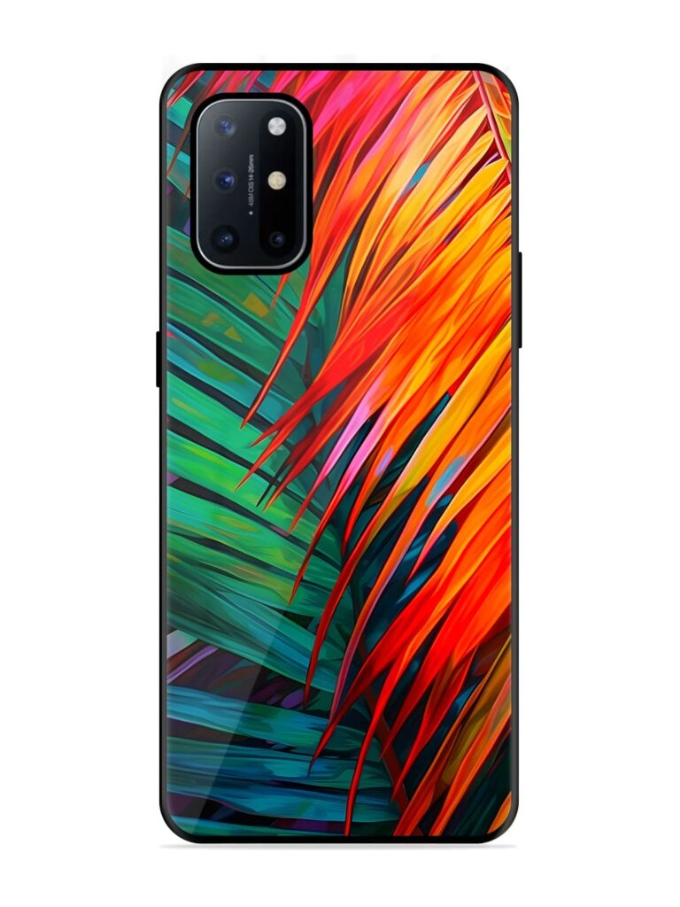 Painted Tropical Leaves Glossy Metal Phone Cover for OnePlus 8T (5G) Zapvi