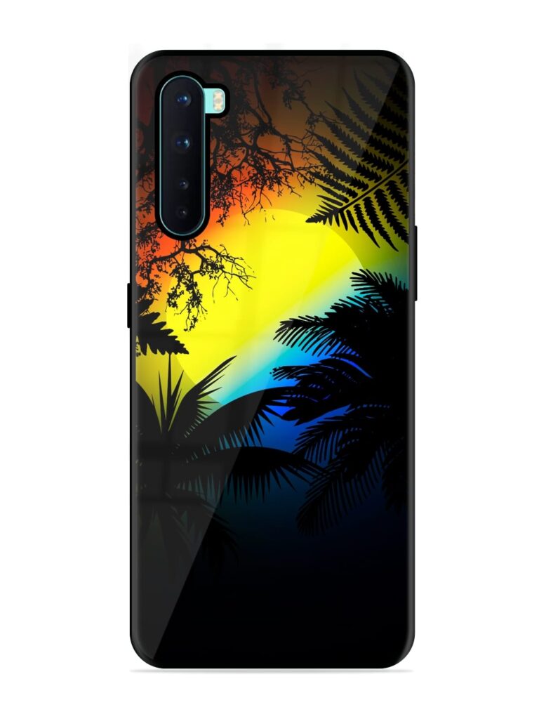 Colorful Sunset With Palm Trees Glossy Metal Phone Cover for OnePlus Nord Zapvi