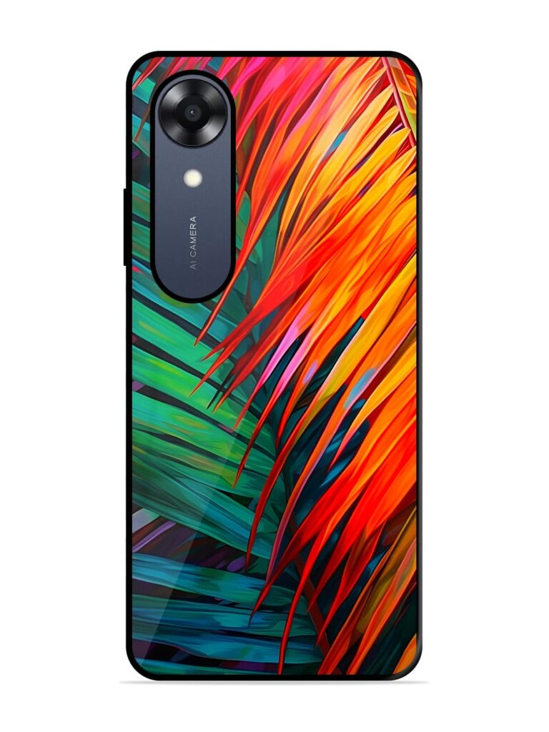 Painted Tropical Leaves Premium Glass Case for Oppo A17K Zapvi