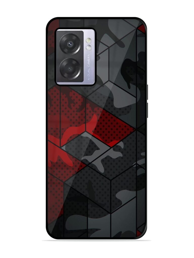 Red And Grey Pattern Premium Glass Case for Oppo A57 (5G) Zapvi