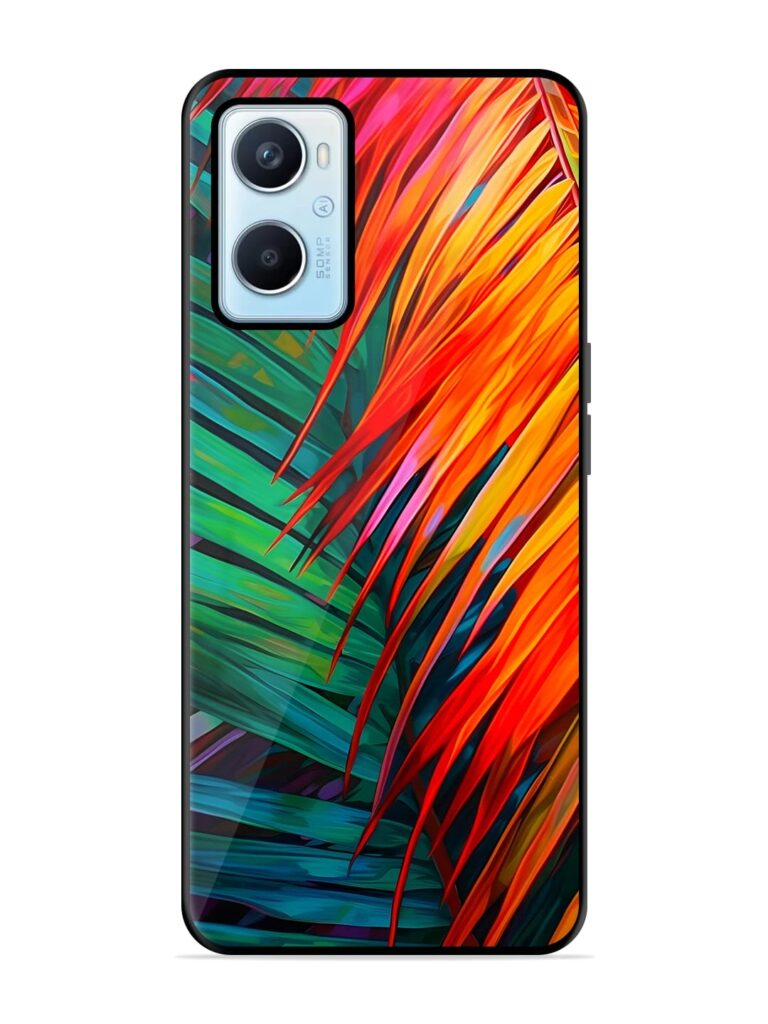 Painted Tropical Leaves Premium Glass Case for Oppo A96 Zapvi