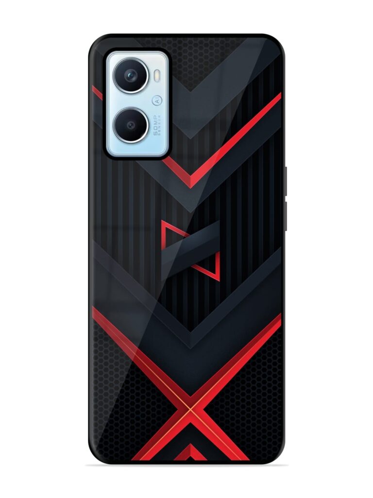 Red Gray Abstract Premium Glass Case for Oppo A96 Zapvi