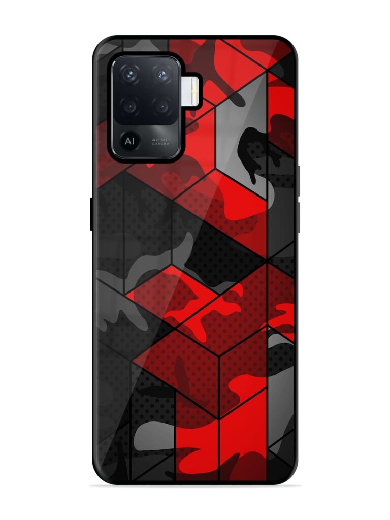 Royal Red Camouflage Pattern Premium Glass Case for Oppo F19 Pro Zapvi