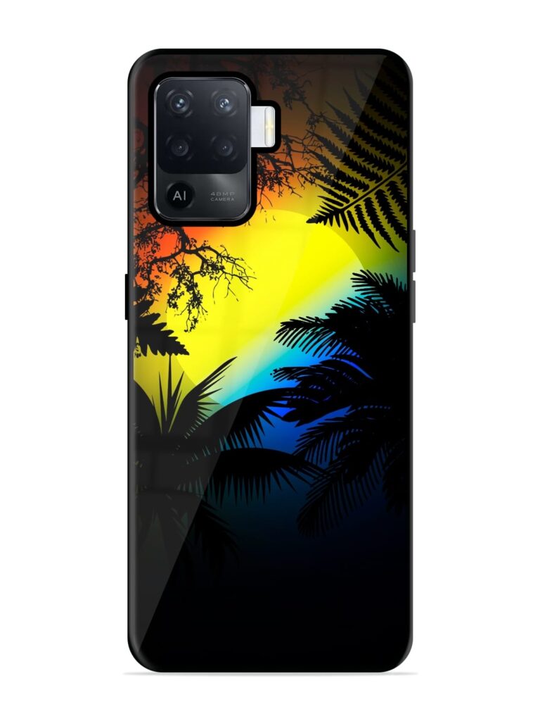 Colorful Sunset With Palm Trees Premium Glass Case for Oppo F19 Pro Zapvi