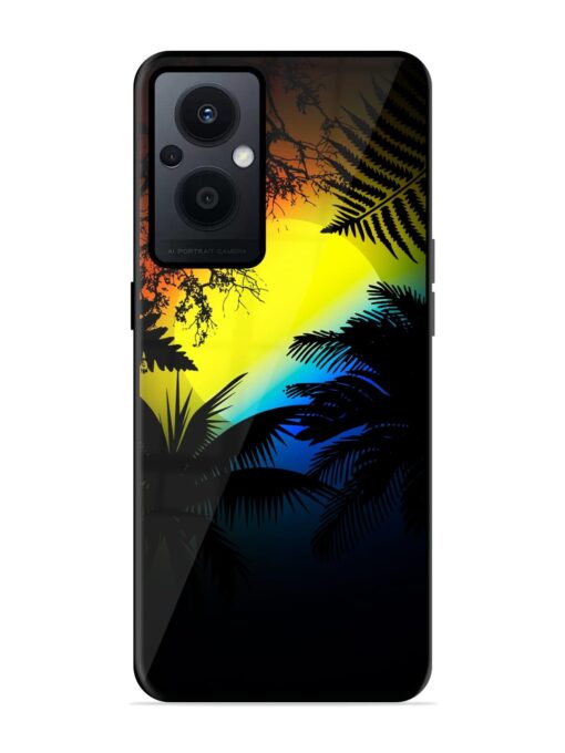 Colorful Sunset With Palm Trees Glossy Metal TPU Case for Oppo F21 Pro (5G) Zapvi