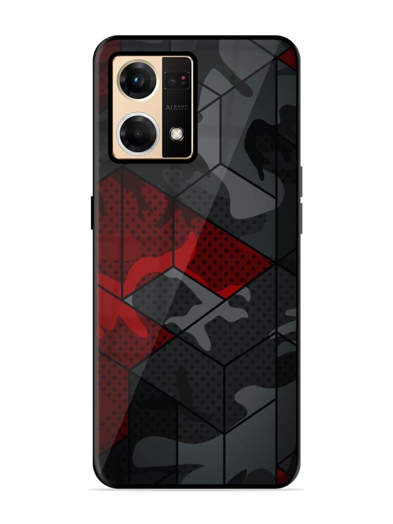 Red And Grey Pattern Glossy Metal TPU Case for Oppo Reno 7 (4G) Zapvi