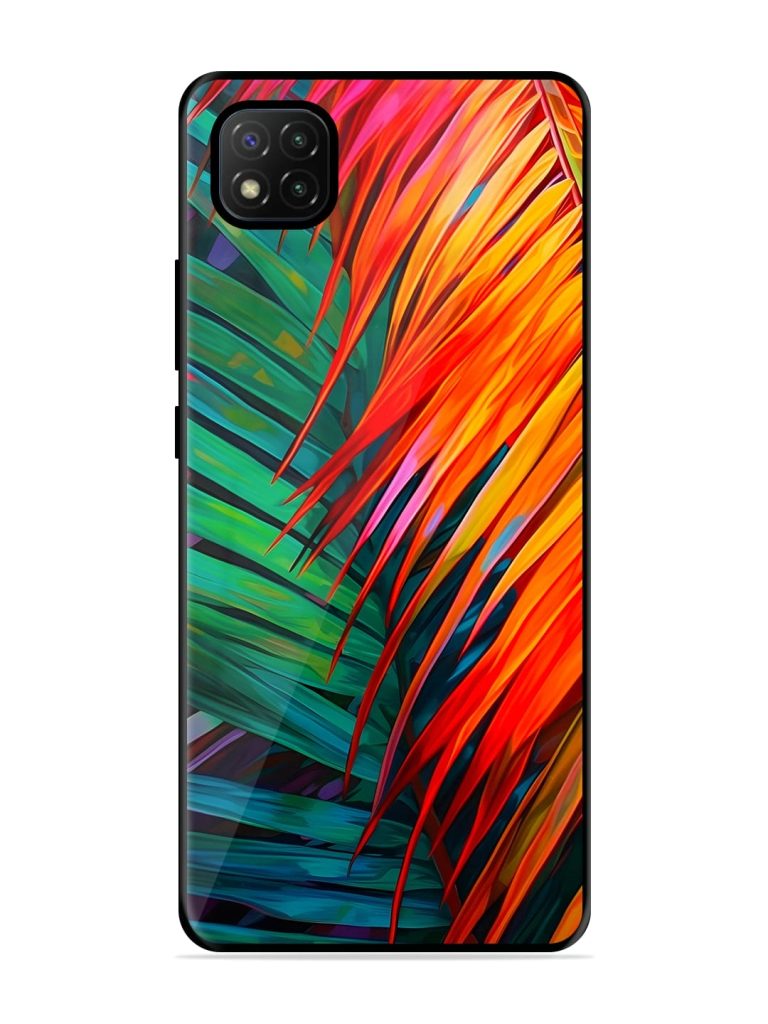 Painted Tropical Leaves Premium Glass Case for Poco C3 Zapvi