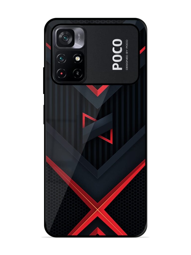Red Gray Abstract Glossy Metal TPU Case for Poco M4 Pro (5G) Zapvi