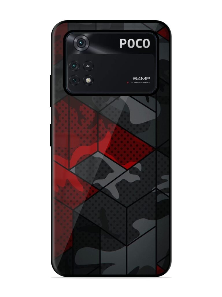 Red And Grey Pattern Glossy Metal TPU Case for Poco X4 Pro (5G) Zapvi