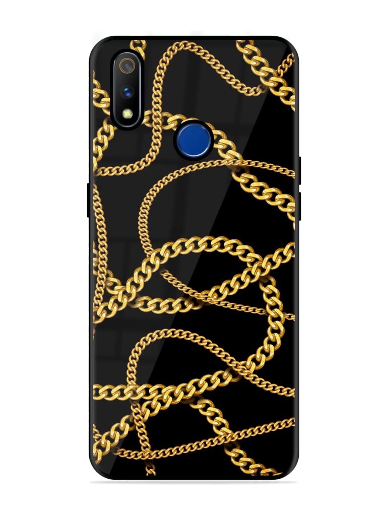 Decorative Golde Chain Premium Glass Case for Realme 3 Pro Zapvi