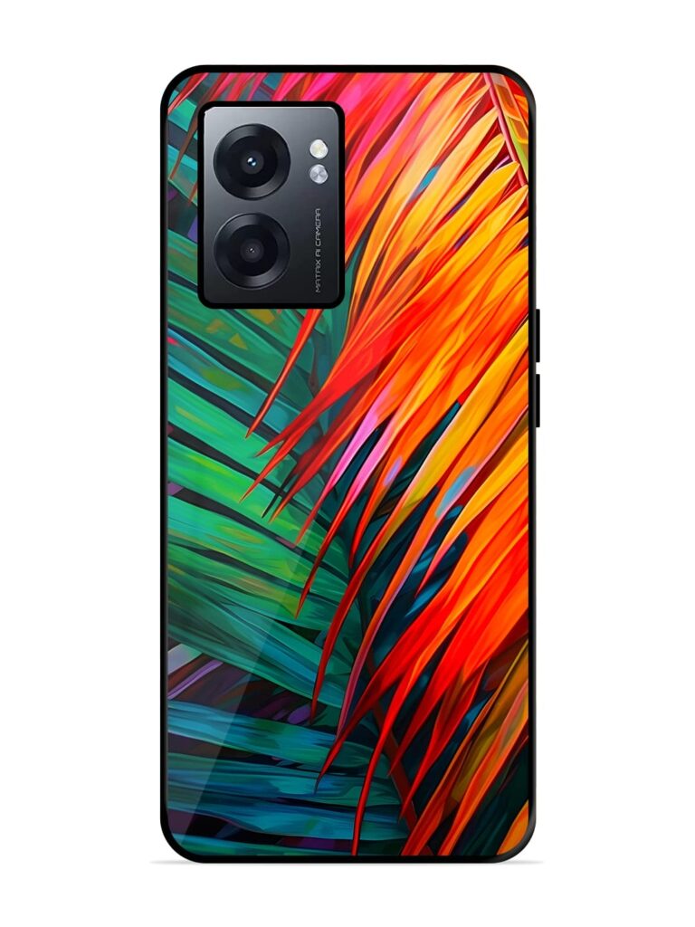 Painted Tropical Leaves Premium Glass Case for RealMe Narzo 50 (5G) Zapvi