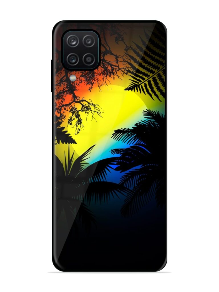 Colorful Sunset With Palm Trees Premium Glass Case for Samsung Galaxy A12 Zapvi