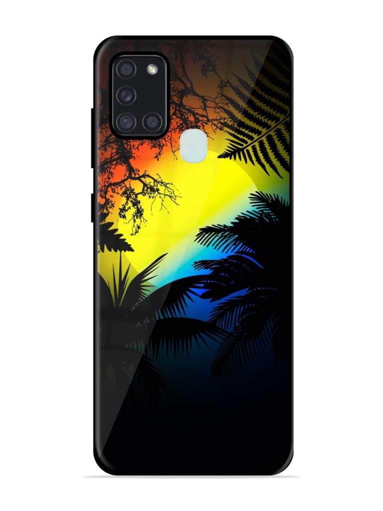 Colorful Sunset With Palm Trees Premium Glass Case for Samsung Galaxy A21s Zapvi