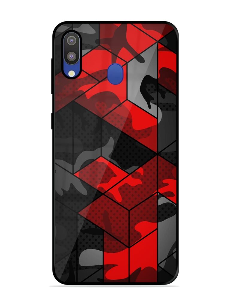 Royal Red Camouflage Pattern Premium Glass Case for Samsung Galaxy M20 Zapvi