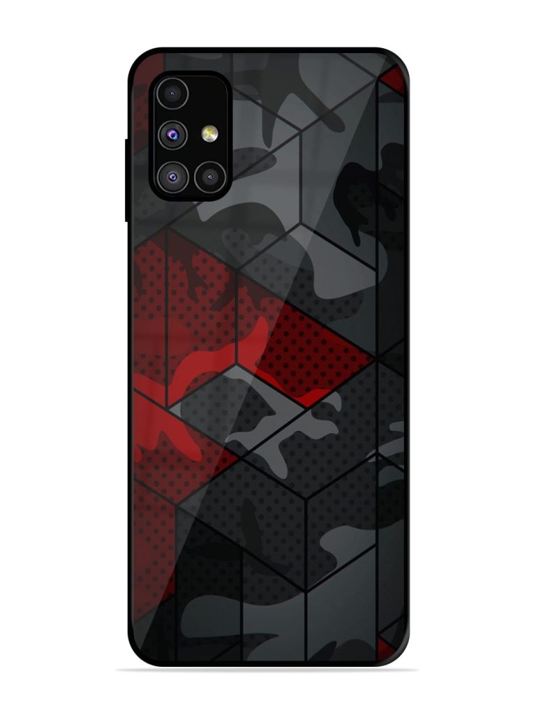 Red And Grey Pattern Premium Glass Case for Samsung Galaxy M31s Zapvi