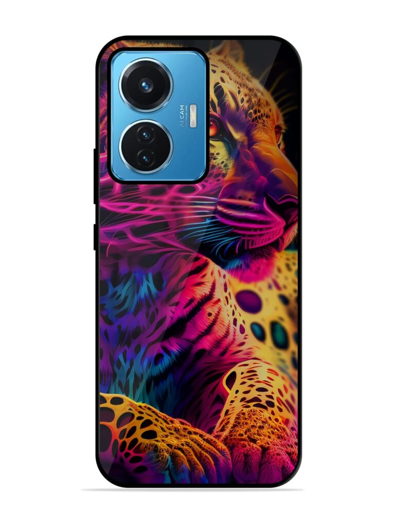 Leopard Art Glossy Metal Phone Cover for Vivo T1 (44W) Zapvi