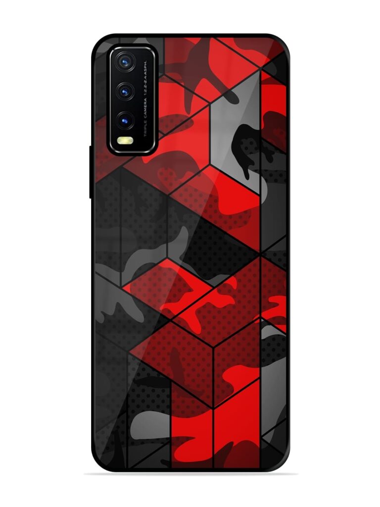 Royal Red Camouflage Pattern Premium Glass Case for Vivo Y20T Zapvi