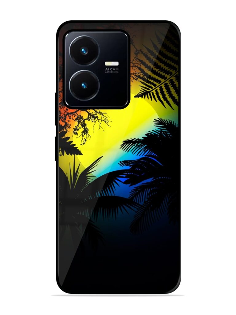 Colorful Sunset With Palm Trees Premium Glass Case for Vivo Y22 Zapvi