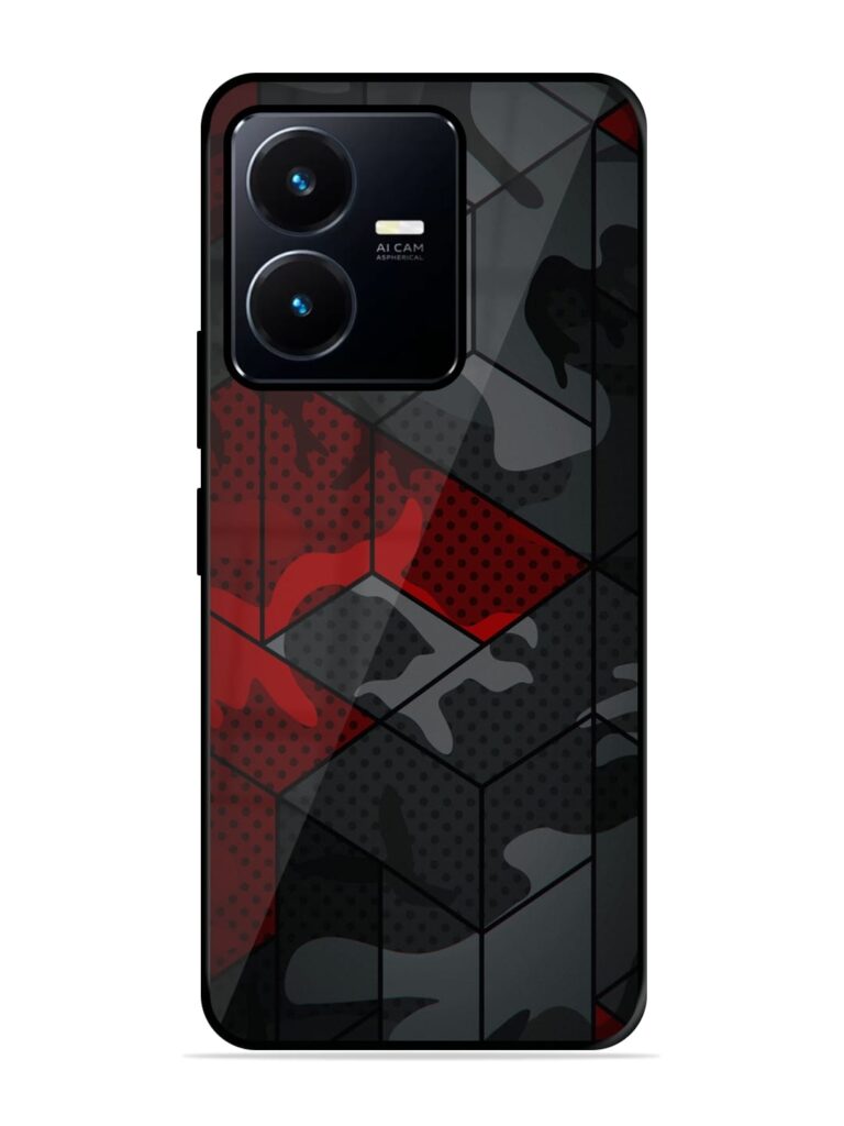 Red And Grey Pattern Premium Glass Case for Vivo Y22 Zapvi