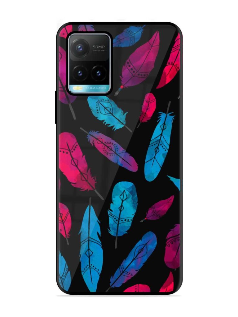 Feather Art Glossy Metal Phone Cover for Vivo Y33s Zapvi