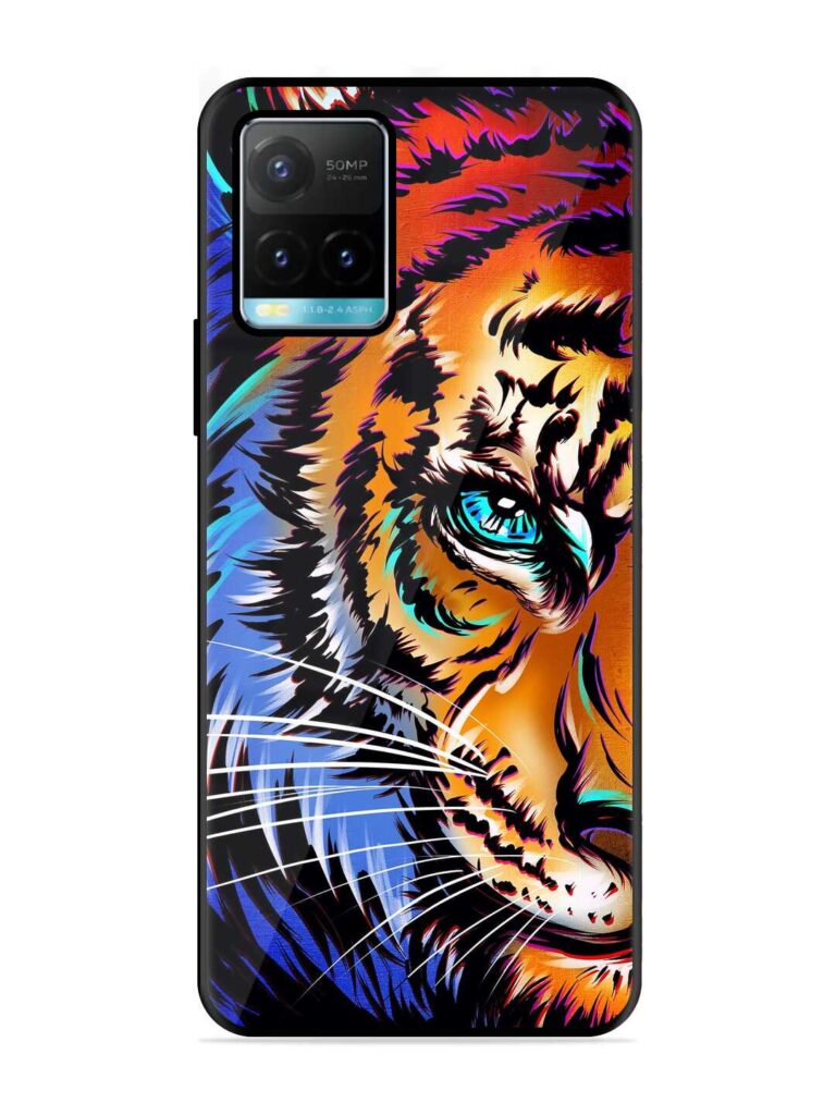 Colorful Lion Art Glossy Metal Phone Cover for Vivo Y33s Zapvi