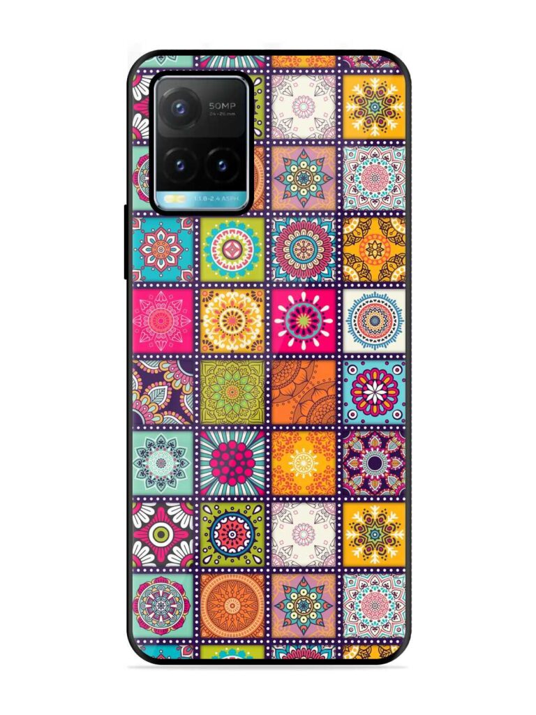 Seamless Pattern Vintage Glossy Metal Phone Cover for Vivo Y33s Zapvi