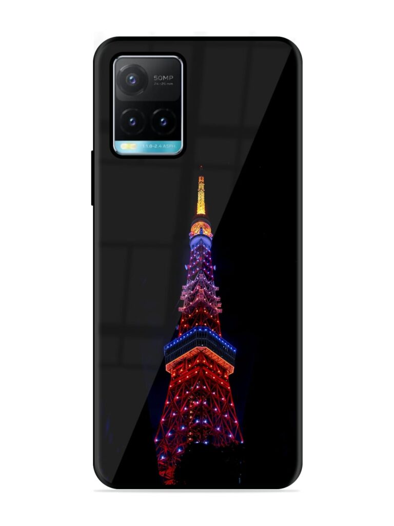 Eiffel Tower Night View Glossy Metal Phone Cover for Vivo Y33s Zapvi