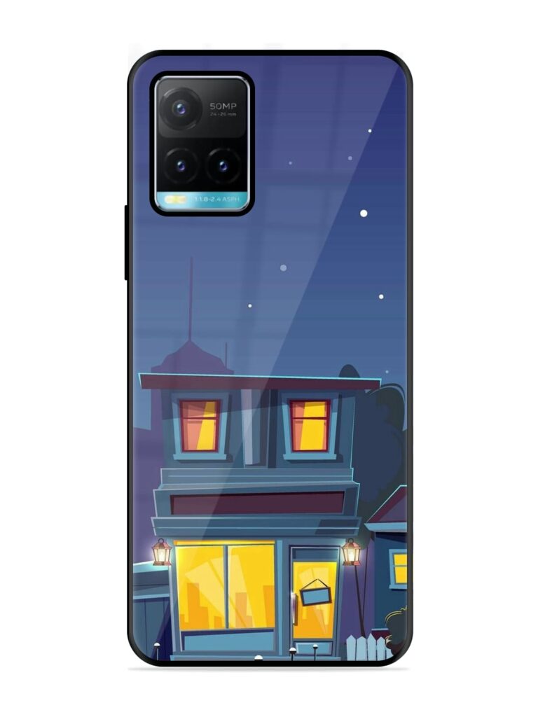Vector Night House Glossy Metal Phone Cover for Vivo Y33s Zapvi