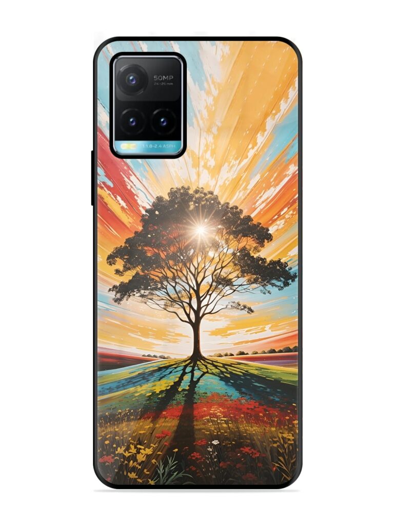 Abstract Tree Colorful Art Glossy Metal Phone Cover for Vivo Y33s Zapvi