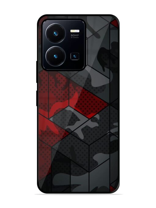 Red And Grey Pattern Premium Glass Case for Vivo Y35 Zapvi