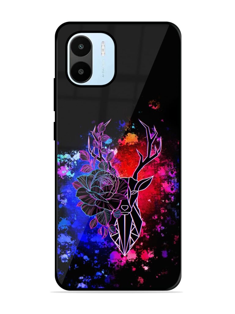 Floral Deer Art Premium Glass Case for Xiaomi Redmi A1 (2022) Zapvi