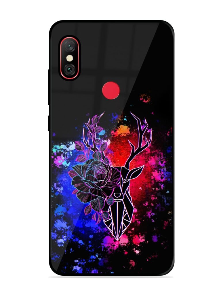 Floral Deer Art Premium Glass Case for Xiaomi Redmi Note 6 Pro Zapvi