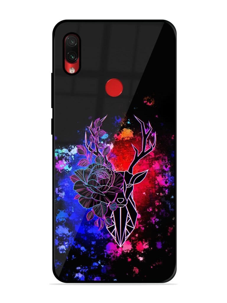Floral Deer Art Premium Glass Case for Xiaomi Redmi Note 7S Zapvi