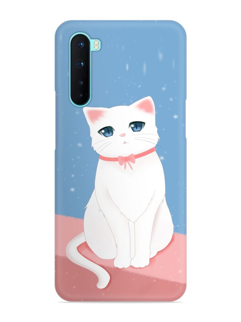 Cute White Cat Snap Case for OnePlus Nord Zapvi