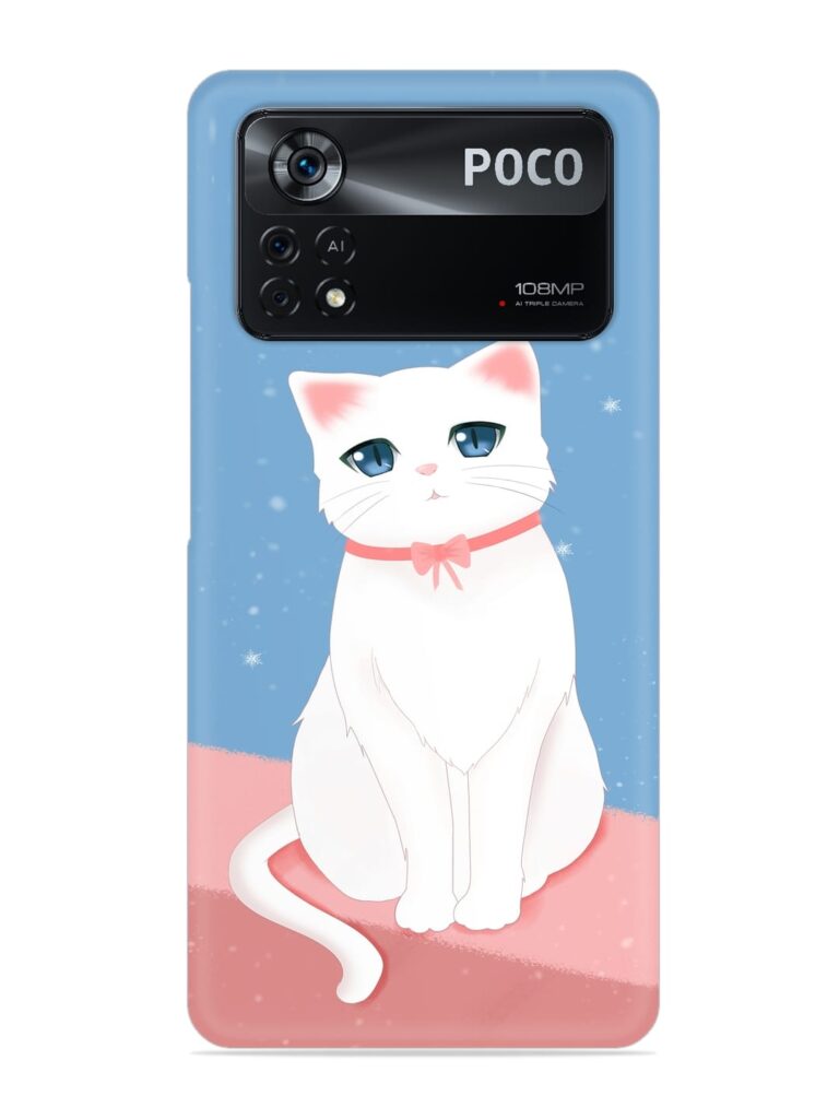 Cute White Cat Snap Case for Poco X4 Pro (5G) Zapvi