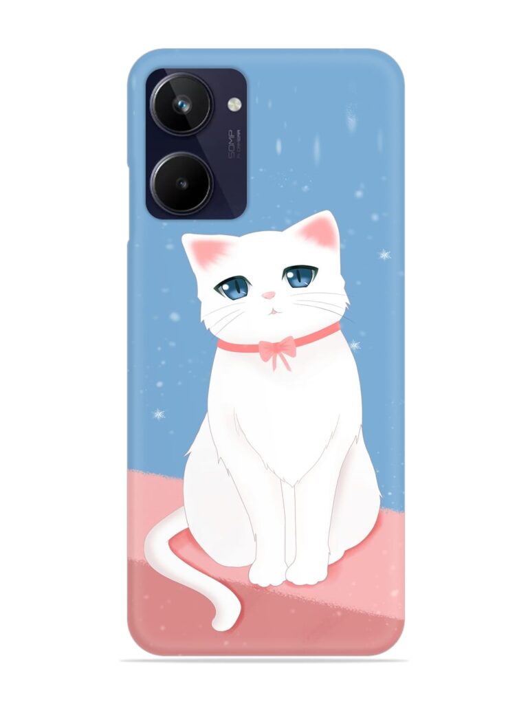 Cute White Cat Snap Case for RealMe 10 Zapvi