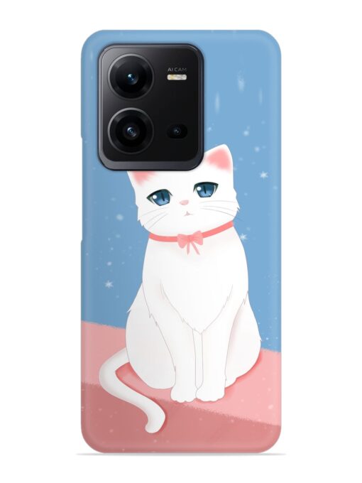 Cute White Cat Snap Case for Vivo V25 (5G) Zapvi