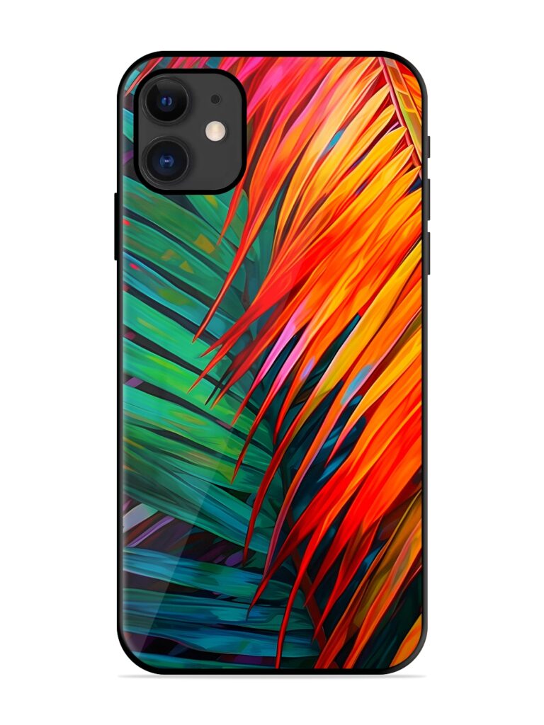 Painted Tropical Leaves Glossy Metal Phone Cover for Apple Iphone 11 Zapvi