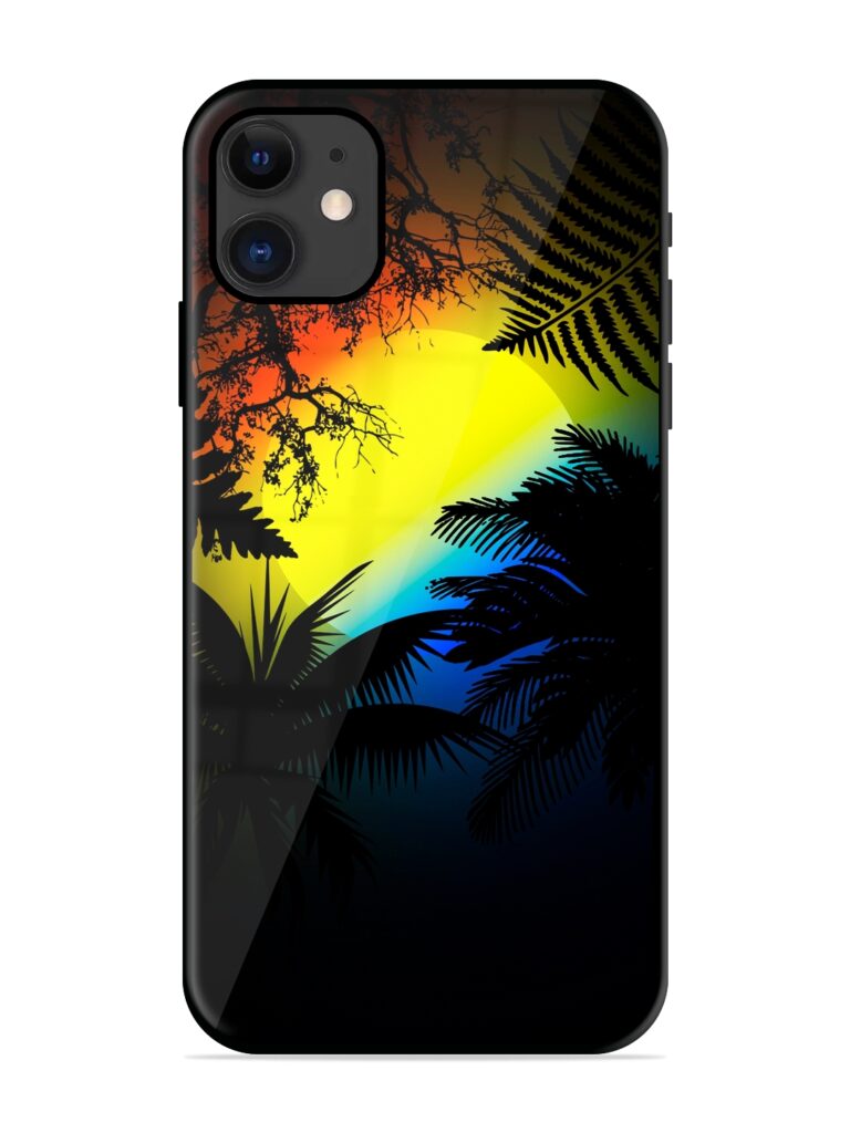 Colorful Sunset With Palm Trees Glossy Metal Phone Cover for Apple Iphone 11 Zapvi