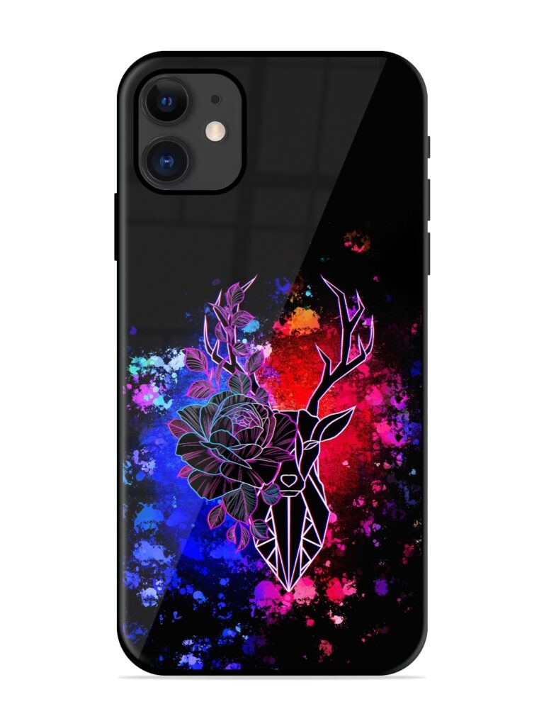 Floral Deer Art Glossy Metal Phone Cover for Apple Iphone 11 Zapvi