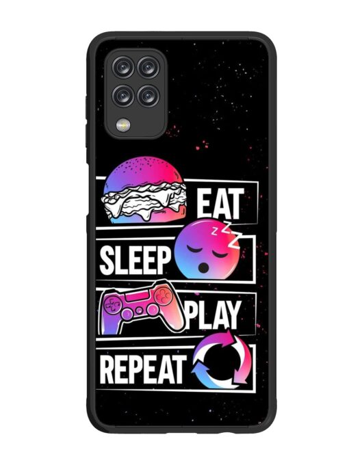Eat Sleep Play Repeat Glossy Metal Phone Cover for Samsung Galaxy F12 Zapvi