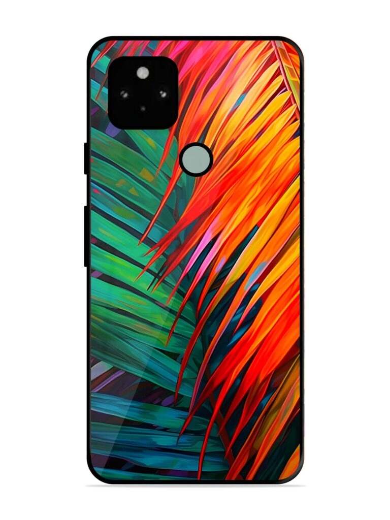 Painted Tropical Leaves Glossy Metal Phone Cover for Google Pixel 5 Zapvi