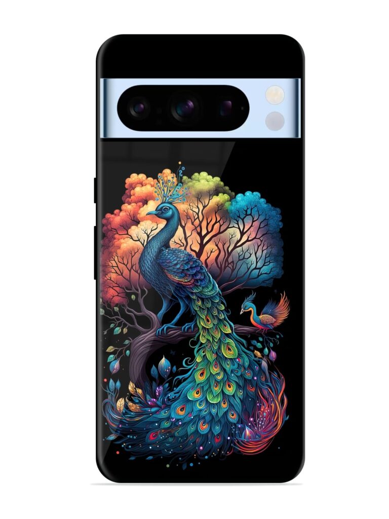 Peacock Tree Art Glossy Metal Phone Cover for Google Pixel 8 Pro Zapvi